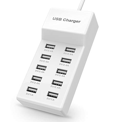 USB Charger USBA Wall Charger with Rapid Charging Auto Detect Technology Safety Guaranteed 10-Port Family-Sized Smart USB-A Ports for Multiple Devices Smart Phone Tablet Laptop Computer - color: White-10*USB-A Ports