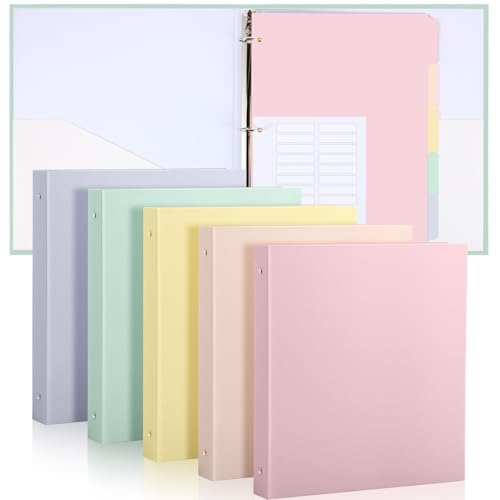 Ctosree 5 Sets 1 Inch Heavy Duty 3 Ring Binder with 2 Pockets with 5 Tab Dividers 8.5 x 11 Inch Plastic Film and File Folder Labels for Letter Size Paper Office Home Supplies (Cute Color) - color: Cute Color