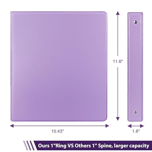 COMIX Standard 3 Ring Binder 1 inch with Clear View Cover, 1" Round Ring View Binder Holds 200 Sheets of US Letter Size Paper for School Office Supplies, 6 Pack (Pale Purple) - color: Pale Purple, size: 1 inch
