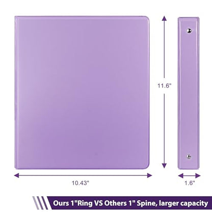 COMIX Standard 3 Ring Binder 1 inch with Clear View Cover, 1" Round Ring View Binder Holds 200 Sheets of US Letter Size Paper for School Office Supplies, 6 Pack (Pale Purple) - color: Pale Purple, size: 1 inch