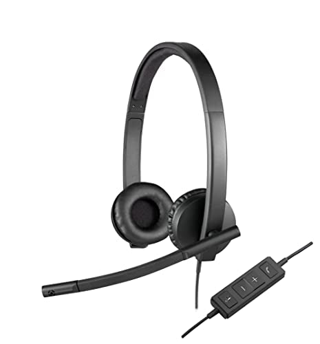 Logitech H570e Wired Headset, Stereo Headphones with Noise-Cancelling Microphone, USB, In-Line Controls with Mute Button, Indicator LED, PC/Mac/Laptop - Black - size: UC, style: Stereo