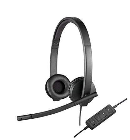 Logitech H570e Wired Headset, Stereo Headphones with Noise-Cancelling Microphone, USB, In-Line Controls with Mute Button, Indicator LED, PC/Mac/Laptop - Black - size: UC, style: Stereo