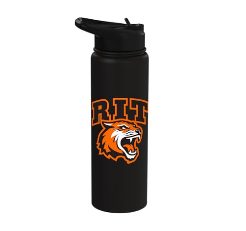 Rochester Institute of Technology RIT Tiger Stacked Logo Stainless Steel Insulated Water Bottle - color: Black