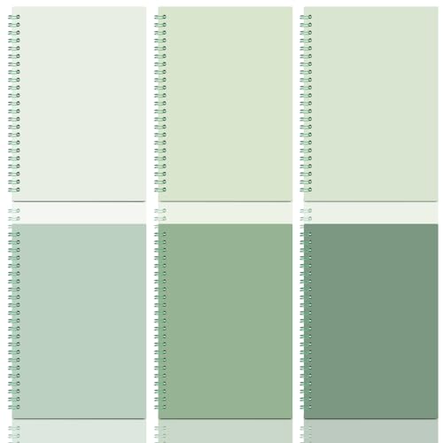MotiMind 6 Pcs Aesthetic Spiral Notebooks Sage Green School Supplies for Work A5 College Ruled Spiral Journal Notebook Office Stationery Kit for School Work Note-taking Women Men Writing, 100 Sheets