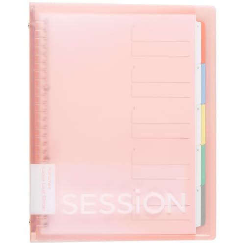 Maruman Session 26‑Ring Binder with Flexible Translucent Cover, B5 Size, 7.17" x 10.12", Includes 5 Erasable Tabbed Dividers and Storage Pocket, Holds up to 120 Sheets, Cherry Blossom, Made in Japan - color: Light Pink, size: B5