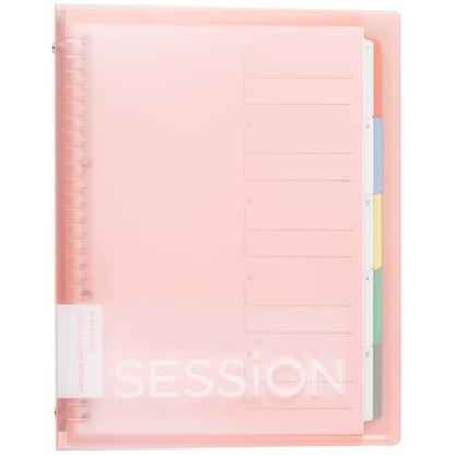 Maruman Session 26‑Ring Binder with Flexible Translucent Cover, B5 Size, 7.17" x 10.12", Includes 5 Erasable Tabbed Dividers and Storage Pocket, Holds up to 120 Sheets, Cherry Blossom, Made in Japan - color: Light Pink, size: B5