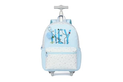 Cute travelers club blue Rolling Backpack for women with wheels Rolling cart (HEY BLUE) - color: Hey Blue