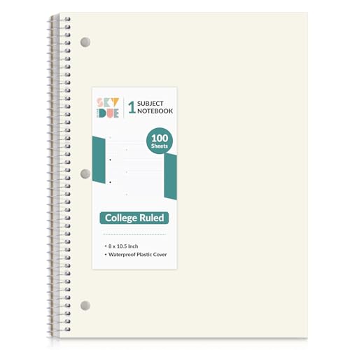 SKYDUE 8"x10.5" Spiral Notebook - College Ruled 100 Sheets, 1 Subject Notebook for School & Office, 3-Hole Punched Paper, Cream - color: Cream