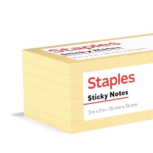 Staples Sticky Notes, 3" x 3", Yellow, Recycled Paper, 1800 Sheets – Eco‑Friendly Self‑Stick Notes for Home, School & Office - size: 3'' x 3'', style: 18 Pack