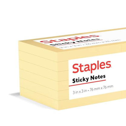 Staples Sticky Notes, 3" x 3", Yellow, Recycled Paper, 1800 Sheets – Eco‑Friendly Self‑Stick Notes for Home, School & Office - size: 3'' x 3'', style: 18 Pack
