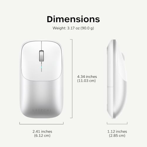 Satechi Slim EX Wireless Mouse, Multi-Device Bluetooth & 2.4GHz Connection for macOS, Windows, iPadOS, and Android, Quiet Clicks, Anodized Aluminum Shell, USB-C Rechargeable Battery, Silver - color: Silver