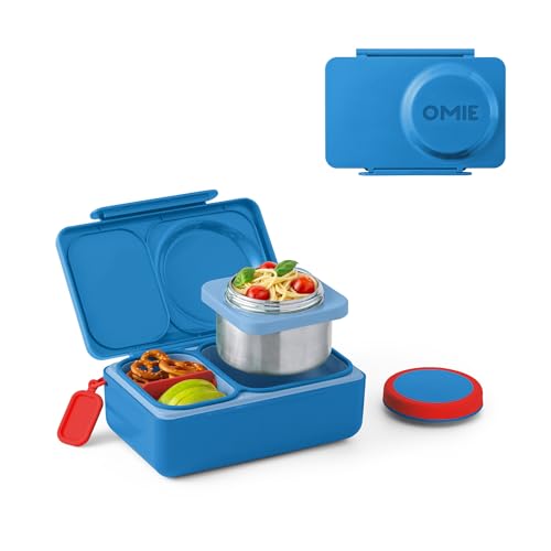 Omie OmieBox UP bento Box for Kids | Insulated Lunch Box | Leak Proof Vacuum Insulated Thermal Food jar | Cooler ice Pack | 2 Compartments (Cosmic Blue) - color: Cosmic Blue