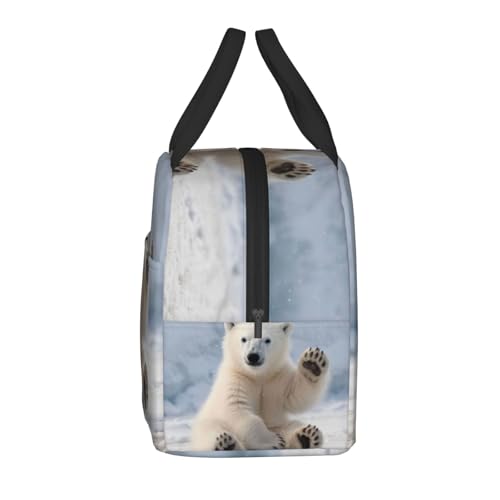 Baby Polar Bear Lunch Box - Insulated Lunch Bags for Kids Boys Girls Reusable Lunch Tote Bags, Perfect for School/Camping/Hiking/Picnic/Beach/Travel - color: Baby Polar Bear