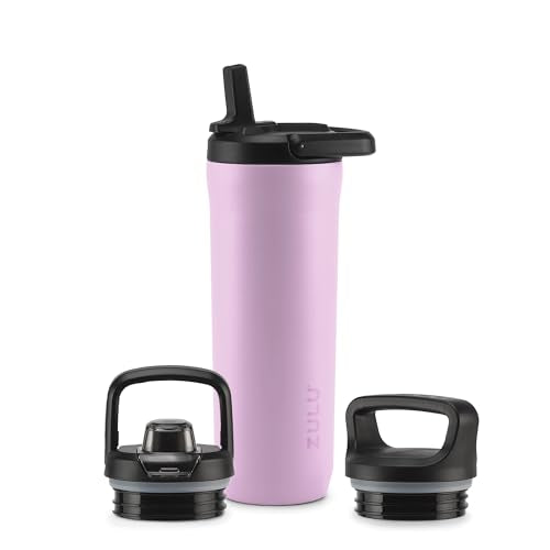 ZULU Base 18oz Kids Stainless Steel Water Bottle with 3 Lids- Straw, Chug, Twist | Double Walled and Vacuum Insulated Metal Thermos | Fits Car Cupholder, Built in Carry Loop, Dishwasher Safe, Pink - color: Pink Orchid, style: 18oz
