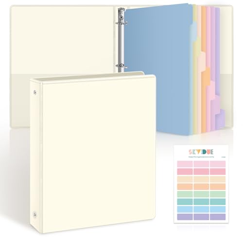 SKYDUE 1 Inch 3 Ring Binder with 8 Tab Dividers & 24 Labels, Pastel Binder Organizer for Letter Size Paper, Aesthetic School Binder for Notes, Documents, Office & Home Organization, Pearl White - color: Pearl White, size: 1 Inch