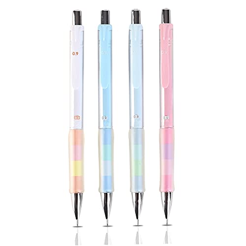 0.9 mm Mechanical Pencil Set Including 4 pcs Mechanical Pencils with 4 Tubes HB Lead Refills and 4pcs Erasers for Writing Draft, Drawing, Sketch, Architecture - color: 02330