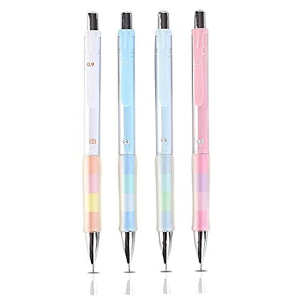 0.9 mm Mechanical Pencil Set Including 4 pcs Mechanical Pencils with 4 Tubes HB Lead Refills and 4pcs Erasers for Writing Draft, Drawing, Sketch, Architecture - color: 02330