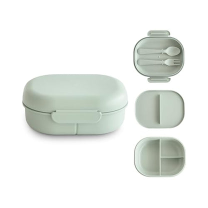 mushie Kids Bento Lunch Box | 3-Compartment & Removable Divider + Fork & Spoon Utensils | Great For Meals, School, Snacks On-the-Go | Dishwasher Safe (Sage) - color: Sage