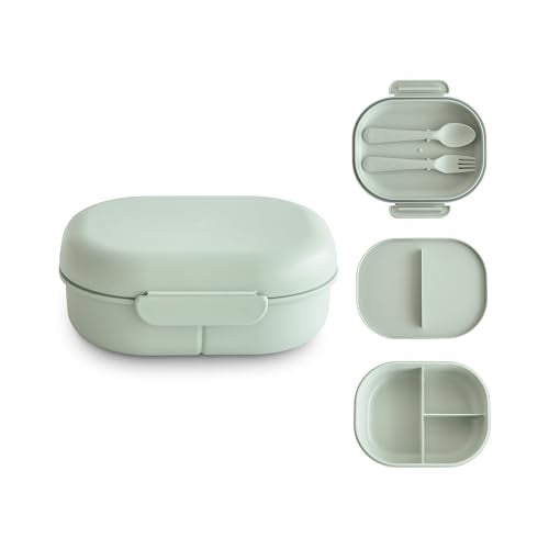 mushie Kids Bento Lunch Box | 3-Compartment & Removable Divider + Fork & Spoon Utensils | Great For Meals, School, Snacks On-the-Go | Dishwasher Safe (Sage) - color: Sage