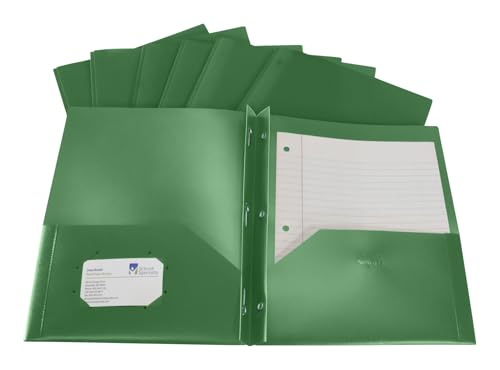 School Smart 2-Pocket Poly Folders with Fasteners, Green, Pack of 25 - color: Green, style: Fasteners