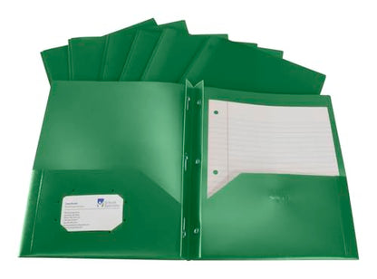 School Smart 2-Pocket Poly Folders with Fasteners, Green, Pack of 25 - color: Green, style: Fasteners