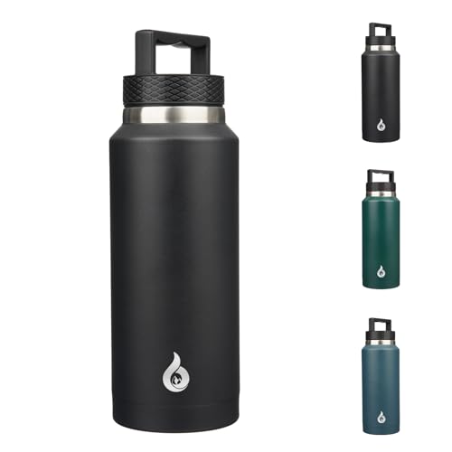 BJPKPK Insulated Water Bottles, Dishwasher Safe 36 oz Water Bottle with Handle, Leakproof BPA Free Thermal Flasks, Stainless Steel Jug for Sports, Black - color: Black, style: 36oz