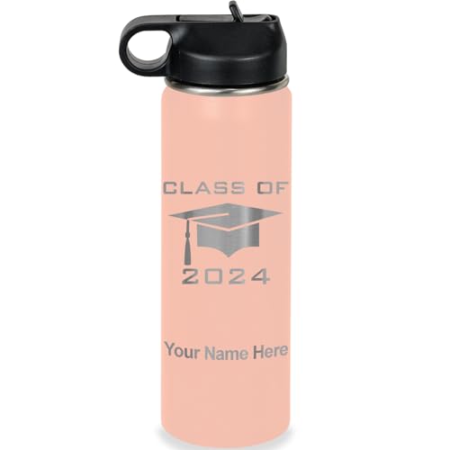 LaserGram Personalized Water Bottle, Grad Cap Class of 2023, 2024, 2025, 2026, 2027, Stainless Steel Double Wall Vacuum Insulated with Flip Top Straw, Custom Engraved Gift (20oz / 590ml Coral) - color: Coral, size: 20 Ounces