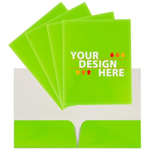 JAM PAPER Custom Printed Semi-Gloss Folders with Round Corner Pockets - Personalized Logo & Text - 10 pt C2S - Lime Green - 100/Pack - color: Lime Green, size: 10pt C2S - 100 Pack