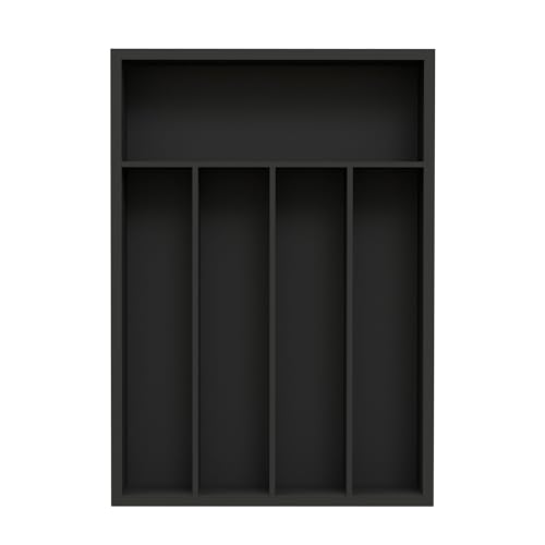 Unibambou Bamboo Kitchen Drawer Organizer - silverware organizer - Cutlery Tray - Utensil Tray - drawer dividers and Utensil Holder with Wood Silverware Holder for Flatware Cutlery (5 Slots, Black) - color: Black, size: Medium 10 x 14 Inch