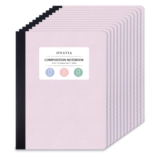 ONAVIA Pink Plastic Composition Notebook College Ruled Bulk, 160 Pages | 80 Sheets, 9.75 x 7.5 in, 12 Pack Poly Cover Notebook, Waterproof, Durable, Sewn Binding, Notebooks for School - color: Pink, style: 12 Pack