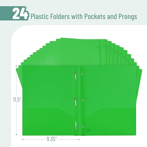 Mr. Pen- Plastic Folders with Pockets and Prongs, 24 Pack, Letter Size | Green, Flexible Plastic Folders with Prongs - color: Green, size: 24 Pack