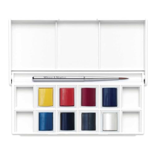 Winsor & Newton Cotman Watercolor Paint Set, 8 Half Pan, Sky Colors w/ Brush - style: 8 Half Pan Sky Colors