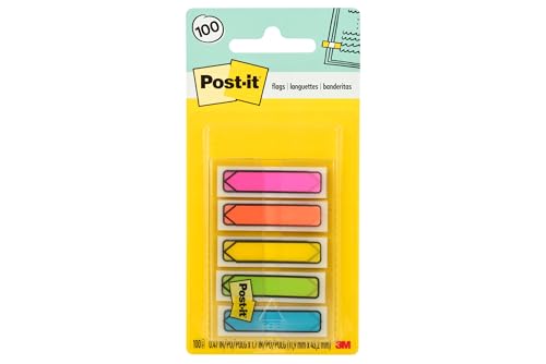 Post-it Arrow Flags, 0.47 x 1.7 in, Bright Colors, 1 Dispenser, 100 Flags | Removable Page Markers for Planners, Journals, and Calendars - size: 0.47" x 2.8", 100 Count (Pack of 1)