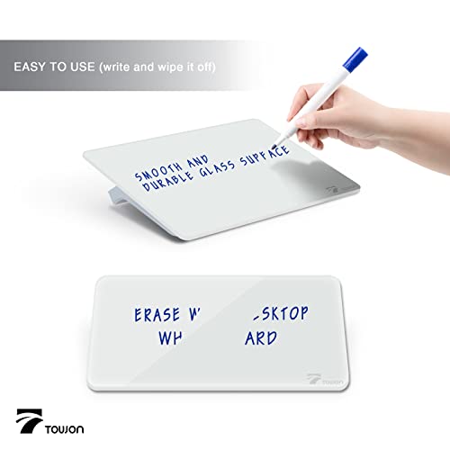 TOWON Small Glass Dry Erase Board, Desk White Board with Standing, Mini Whiteboard Easel Pad Set, Stenography Artifact for Office, Home and School Supplies, 8x6 Inches, White - color: White