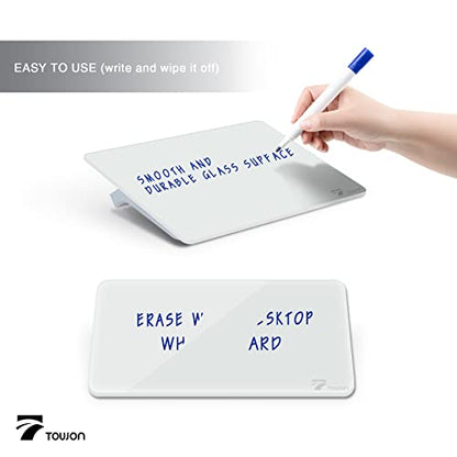 TOWON Small Glass Dry Erase Board, Desk White Board with Standing, Mini Whiteboard Easel Pad Set, Stenography Artifact for Office, Home and School Supplies, 8x6 Inches, White - color: White