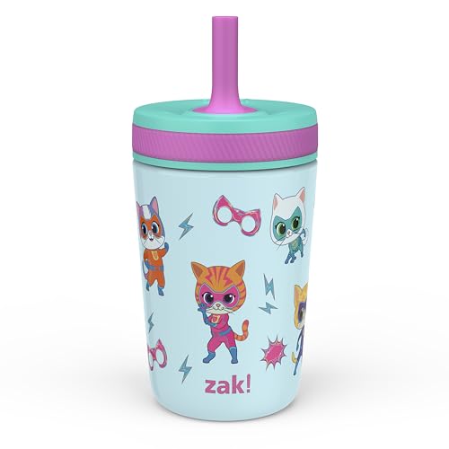 Zak Designs SuperKitties Kelso Toddler Cups For Travel or At Home, 12oz Vacuum Insulated Stainless Steel Sippy Cup With Leak-Proof Design is Perfect For Kids (Ginny, Sparks, Buddy, Bitsy) - color: SuperKitties (Ginny, Sparks, Buddy, Bitsy)