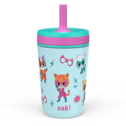 Zak Designs SuperKitties Kelso Toddler Cups For Travel or At Home, 12oz Vacuum Insulated Stainless Steel Sippy Cup With Leak-Proof Design is Perfect For Kids (Ginny, Sparks, Buddy, Bitsy) - color: SuperKitties (Ginny, Sparks, Buddy, Bitsy)