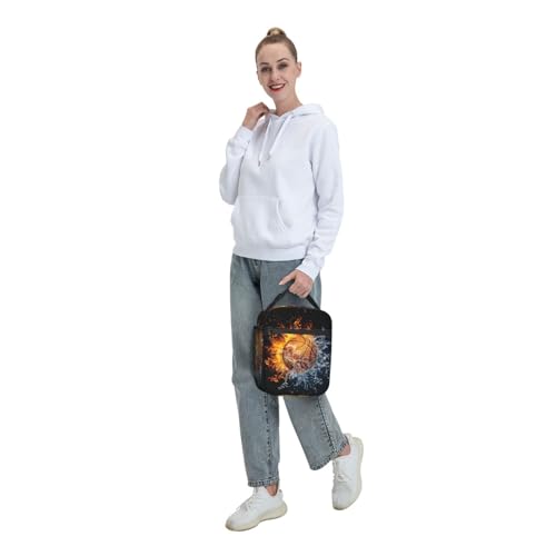 Fire And Water Basketball Portable Lunch Box, Cooler Bags Insulated Thermal Lunch Tote Bag with Shoulder Strap For Women Men Adults Work Travel - color: Basketball