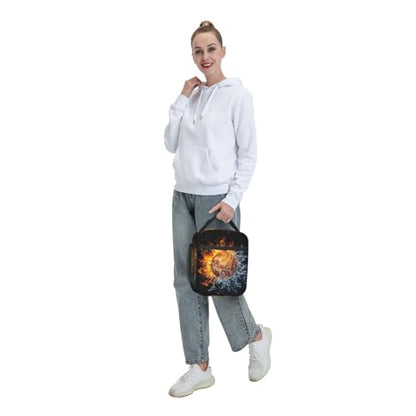 Fire And Water Basketball Portable Lunch Box, Cooler Bags Insulated Thermal Lunch Tote Bag with Shoulder Strap For Women Men Adults Work Travel - color: Basketball