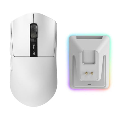 TECWARE EX1 Lightweight Gaming Mouse | 26K DPI Wireless Mouse with OLED Display | 59g Ultra-Light Design | RGB Charging Dock | Tri-Mode Connectivity 2.4GHz/Bluetooth/Wired with Grip Tape | White - color: White