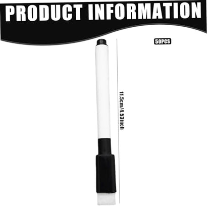 50-Pack Fine Tip Dry Erase Markers – 4.5 Inch with Eraser Cap, Black for Whiteboards and Office