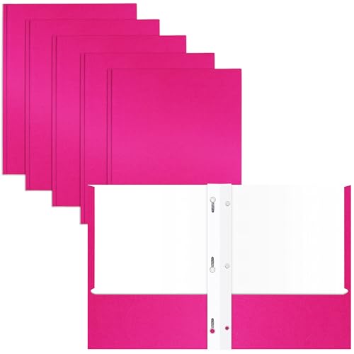 2 Pocket Portfolio Folders with Prongs (Metal Fastener Clips), 25 Pack, Cool Trendy Colors, Fits Letter Size Paper, for School, Office, Home, Matte Finish (Hot Pink) - style: Hot Pink