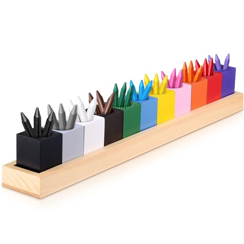 Wooden Colored Crayon Holder for Kids with 11 Removable Cups - Pencil Organizers Desk Organizer for Classroom & Playroom, Crayons Not Included