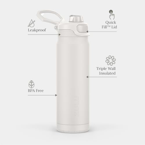 ZULU Powerfill Pro 24oz Stainless Steel Water Bottle with Quick Fill Lid, Triple Walled Vacuum Insulated Metal, Leak Proof Locking Lid, Sip and Chug, Reusable BPA Free, White - color: White, style: 24oz