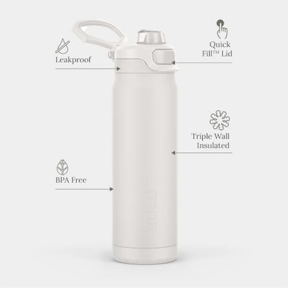 ZULU Powerfill Pro 32oz Stainless Steel Water Bottle with Quick Fill Lid, Triple Walled Vacuum Insulated Metal, Leak Proof Locking Lid, Sip and Chug, Reusable BPA Free, White - color: White, style: 32oz