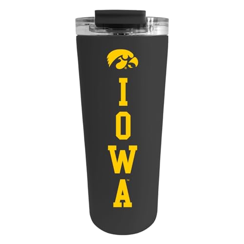Officially Licensed Collegiate Stainless Steel Tumbler - Double Walled Insulated Travel Tumbler - 24 oz (Iowa text Black) - color: Black