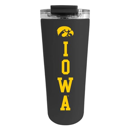 Officially Licensed Collegiate Stainless Steel Tumbler - Double Walled Insulated Travel Tumbler - 24 oz (Iowa text Black) - color: Black