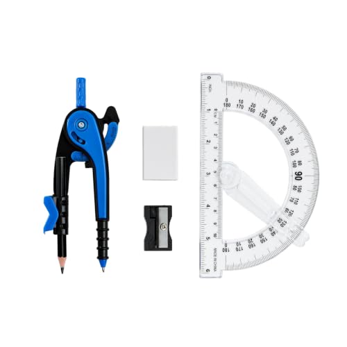 Vobou Compass and Protractor Set, 6 Inch Swing Arm Protractor (Dark Blue) | Compasses for Math for Drafting, Sharpener, Eraser and 180 Degree 6 Inch Clear Protractor, Easy Grip, School Supplies - color: Dark Blue