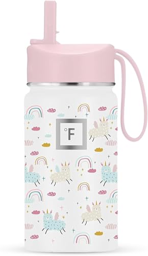 IRON °FLASK 14 oz Kids Insulated Water Bottle | Vacuum Insulated Kids Water Bottle with Leakproof Straw Lid & 20 Name Stickers - BPA Free (Lama Rainbows) - color: Lama Rainbows