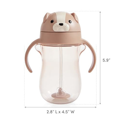 Munchkin Any Angle Spill Proof Weighted Straw Trainer Cup, Transition Sippy Cups for Toddlers and Babies, Click Lock Technology & Fun Dog Design, 10 Ounce, Brown (Pack of 2) - size: 10 Ounces (Pack of 2)